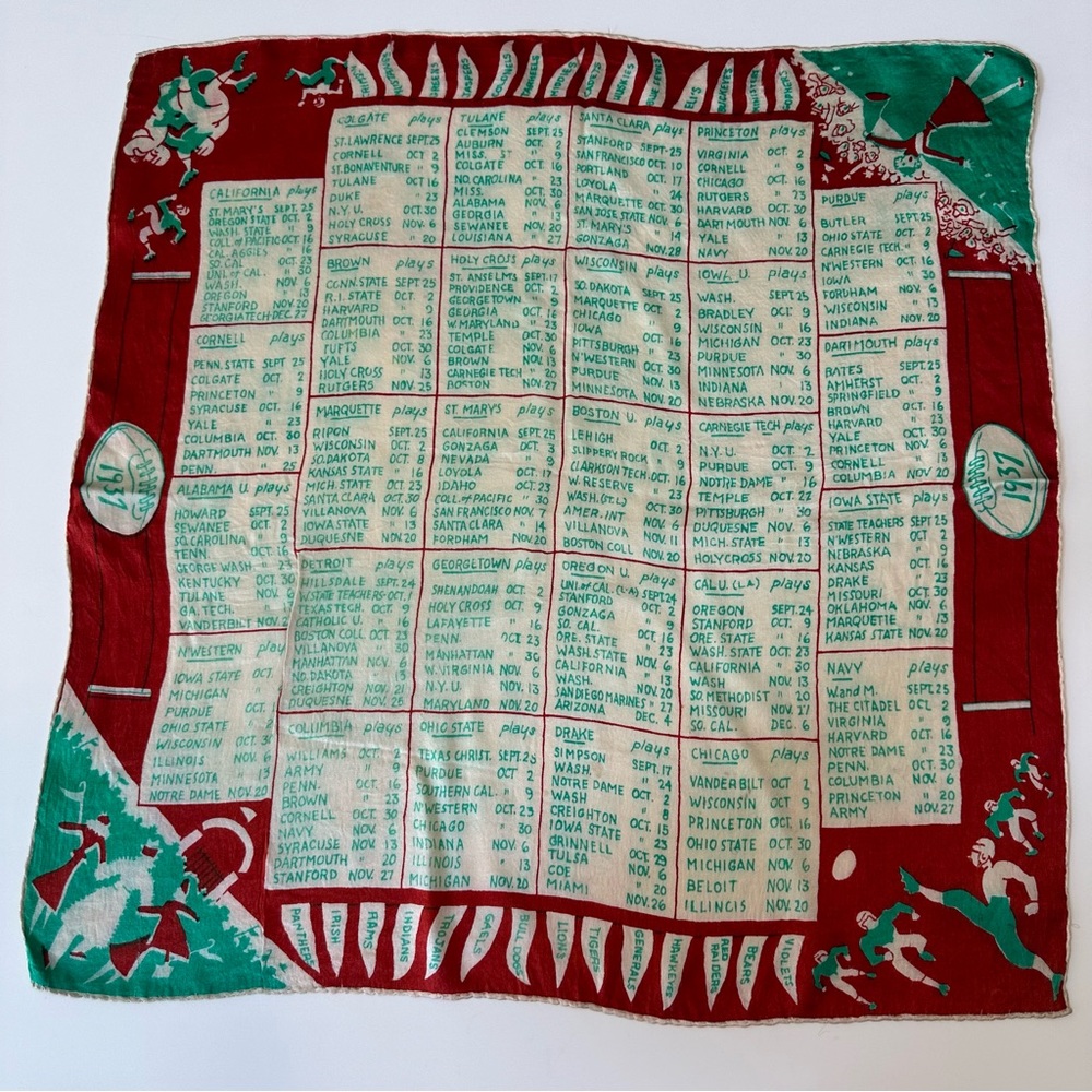 Vintage 1937 College Football Schedule Scarf